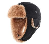 Magracy Toddler Boys Outdoor Winter Fleece Trapper Hat Kids Warm Earflap Hats Windproof Pilot Aviator Cap Black M