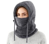 Magracy Unisex Winter Thermal Balaclava Face Mask Windproof Fleece Hood with Adjustable Drawstring for Skiing Cycling Running Outdoor Sports Dark Grey