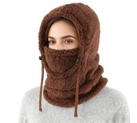Magracy Unisex Winter Thermal Balaclava Face Mask Windproof Fleece Hood with Adjustable Drawstring for Skiing Cycling Running Outdoor Sports Brown