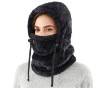Magracy Unisex Winter Thermal Balaclava Face Mask Windproof Fleece Hood with Adjustable Drawstring for Skiing Cycling Running Outdoor Sports Black