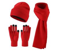 Magracy Winter Beanie Hat Scarf Gloves Set for Men 3 Pieces Thermal Warm Knitted Beanie Cap Long Scarf TouchScreen Gloves Outdoor Cold Weather Set Red