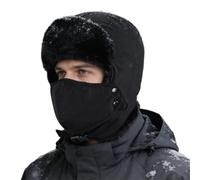 Magracy Winter Warm Hats with Earflaps Faux Fur Trapper Hat with Removable Face Cover for Men Women Cold Weather Hat Black