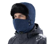 Magracy Winter Warm Hats with Earflaps Faux Fur Trapper Hat with Removable Face Cover for Men Women Cold Weather Hat Navy Blue