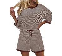 Magritta 2 Piece Outfits Women Plus Size Pyjamas Loungewear Tracksuit Oversized Co Ord Sets Workout Tops and Loose Shorts Ladies Lounge Wear Sets Gym Clothes Coffee XX-Large, 22-24