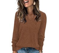 Magritta Baggy Tunic Tops for Womens Sweaters Long Sleeve Lightweight Jumpers Work Office Sweatshirts Ladies V Neck Fall Winter Clothes Coffee, 16-18