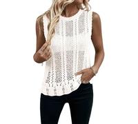 Magritta Boho Crochet Tops for Women Beach Cover Up Knitted Sweater Sleeveless Crew Neck Hollow Out Jumper Plus Size Ladies Summer Vest Tank Tops Beige, 22-24