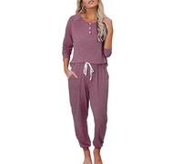 Magritta Co Ord Sets for Women Two Piece Outfits Long Sleeve Tracksuit Lounge Wear Sets V Neck Loose Bottoms Sweatshirts and Baggy Fall Winters Joggers with Pockets Wine Red X-Large, 18-20
