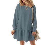 Magritta Dresses for Women UK Long Sleeve Crew Neck Casual Party Cute A-Line Beach Ladies Jumper Dresses Tunic Knee Length Fall Outfits Blue Medium, 12-14