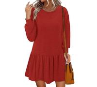 Magritta Dresses for Women UK Long Sleeve Crew Neck Casual Party Cute A-Line Beach Ladies Jumper Dresses Tunic Knee Length Fall Outfits Red Medium, 12-14