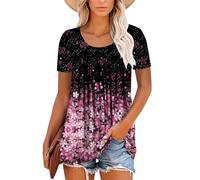 Magritta Ladies Summer Tunic Tops Women T Shirt Blouse Plus Size Floral Printed Short Sleeve Tunics Shirt Pink Sakura XX-Large