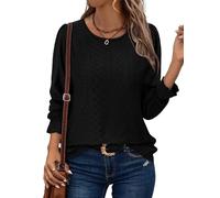 Magritta Shirt Womens Puff Long Sleeve Blouse Crew Neck Plus Size Plain Large Tunic Tops for Leggings Chiffon Oversized Shirt Black Small, 8-10
