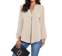 Magritta Shirts Women V Neck Blouses Plus Size Chiffon Long Sleeve Tunic Tops Casual Oversized Loose Tops Apricot X-Large