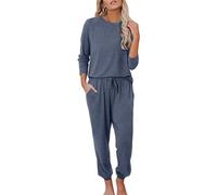 Magritta Tracksuit Womens Full Set Running Workout Two Piece Outfits Lounge Wear Sets Casual Tunic Tops and Sport Pants with Pockets Plus Size Fall Pjs Holiday Clothes Navy X-Large