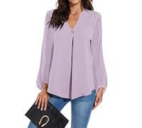 Magritta Women Shirt Plus Size Long Sleeve V Neck Blouses Ladies Chiffon Plain Loose Work Tunic Tops Swing Tops Grey Purple X-Large / 18-20