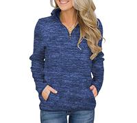 Magritta Women Sweatshirt Plus Size Long Sleeve Jumpers 1/4 Zipper Plain Pullover Tops V Neck Stand Collar Large Baggy Sweatshirt Blue 3X-Large