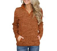 Magritta Women Sweatshirt Plus Size Long Sleeve Jumpers 1/4 Zipper Plain Pullover Tops V Neck Stand Collar Large Baggy Sweatshirt Orange 3X-Large