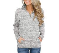 Magritta Women Sweatshirt Plus Size Long Sleeve Jumpers 1/4 Zipper Plain Pullover Tops V Neck Stand Collar Large Baggy Sweatshirt Light Grey 3X-Large