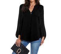 Magritta Women Tunic Tops V Neck Tunics Shirts Long Sleeve Blouse Plain Chiffon Vintage T Shirt Casual Pleated Tops for Women Black Medium / 12-14
