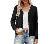 Magritta Women's Boleros Shrugs Lightweight Knit Ladies Cardigan Sweater Solid Color Cropped Open Front Long Sleeve Cardigans Jumper Black White XX-Large, 22-24