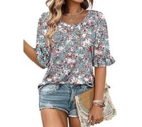 Magritta Womens Half Sleeve Summer Cute Boho Tops Casual Blouse Basic Crew Neck T Shirts Ladies Oversized Summer Tee Tops Grey XX-Large