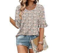 Magritta Womens Half Sleeve Summer Cute Boho Tops Casual Blouse Basic Crew Neck T Shirts Ladies Oversized Summer Tee Tops Floral Yellow XX-Large