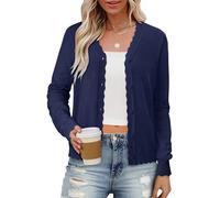Magritta Women's Long Sleeve Cardigans Knit Sweater Button Shrugs Jumpers | Cropped Open Front Cardigans for Dress Spring Summer Fall Evening Wedding, Lightweight V Neck Jumper Scalloped Boleros Shrug
