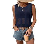 Magritta Womens Shirts Oversized Sleeveless Vest Tank Tops Beach Coverups Knitted Crochet Jumpers Casual Loose Work Office Blouse Tops Summer Outfits Navy Blue, 16-18