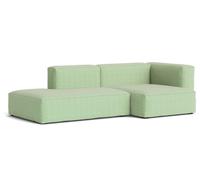 Mags Soft Sofa 2,5-seater Combination 3 with armrest right Hay fabric Tartaglia green/white with beige stitching - 5710441373544