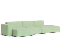 Mags Soft Sofa 3-seater Combination 4 Low Armrest Armrest left Hay Fabric Tartaglia green/white with beige stitching - 5710441375180