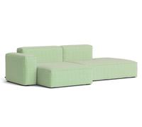 Mags Soft Sofa Low 2,5-seater Combination 3 with armrest left Hay Fabric Tartaglia green/white with beige stitching - 5710441373582