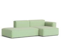 Mags Soft Sofa Low 2,5-seater Combination 3 with armrest right Hay fabric Tartaglia green/white with beige stitching - 5710441373629