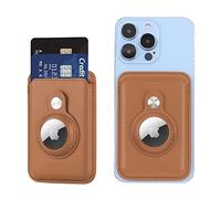 REMOJANO Snap-on MagSafe Card Wallet with Built-in AirTag Pocket, AirTag Case & Magnetic Card Wallet, Compatible for iPhone 12/13 Series (Brown)