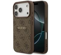 MagSafe Case For iPhone 17 Pro Faux Leather Guess Brown Logo Metal Gold