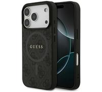 MagSafe Case For iPhone 17 Pro Faux Leather Guess Gray Logo Metal Gold
