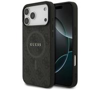MagSafe Case For iPhone 17 Pro Max Faux Leather Guess Gray Logo Metal Gold