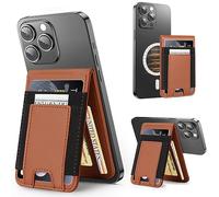 MagSafe Wallet Stand, Leather Magnetic Phone Wallet for iPhone 16/15/14/13/12 Series, Magnetic Card Holder with Adjustable Stand, Credit Cards Holder, ID Window, Fits 10 Cards, RFID Blocking, Brown