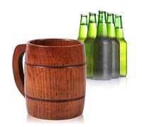 MAGT Wooden Tankard Beer Mug - Handmade Cup Carved With Natural Old-Fashioned Style, Practical for Home Bar, With Handle - For Milk, Coffee, Tea