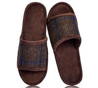 Magtoe House Slippers for Men Open Toe Soft Comfortable Indoor Slip on Mens Slides Sandals Memory Foam for Bedroom Spa Living Room, All Seasons, Brown, 13-14
