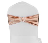 MAGTOWNE 100 Pack Spandex Rose Gold Chair Sashes, Spandex Chair Bands Bows with Buckles Elastic Slider for Wedding Party Birthday Decorations Reception Events Banquet Decor - Rose Gold