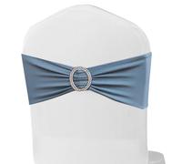 MAGTOWNE Dusty Blue Chair Sashes Bows 50 Pack Stretch Spandex Chair Sashes Bands Elastic Slider Chairs Ties for Wedding Decorations Party Reception Baby Shower Events Banquet Decor - Dusty Blue