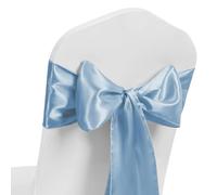 MAGTOWNE Set of 50 Satin Dusty Blue Chair Sashes for Wedding, 7 X 108 Inches Bows for Party, Ribbons Ties for Weddings Church Ceremony Event Decorations