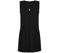 Mahadev Store® New Kids Girl’s Plain School Uniform Pleated Front Heart Zip Pinafore Two Button Wrap Over Knife Dress Sleeveless Junior School Wear (Black, 7-8 Years)