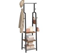 MAHANCRIS Coat Rack, Freestanding Coat Stand with Hanging Rail, Industrial Clothes Rack with 3-Tier Shelf & 8 Hooks, for Hallway, Entryway, Bedroom, Black and Rustic Brown ACRHR14901