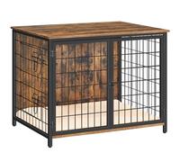 MAHANCRIS Dog Crate Furniture with Cushion, Wooden Dog Kennel with Double Doors, Heavy Duty Dog Cage for Small/Medium/Large Dogs, Indoor Dog House End Table, 80 x 55 x 56 cm, Rustic Brown ADCHR0701Z1