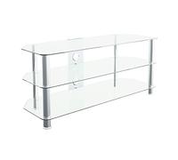 MAHARA Corner TV Stand - Universal TV Unit 114cm wide with Clear Glass Shelves and Cable Management - TV Floor Stand Suitable for up to 55” TVs and Max Weight 45Kg