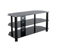 MAHARA Glass Corner TV Stand - Universal Black Glass TV Unit 100cm wide with Glass Shelves and Cable Management - TV Floor Stand Suitable for up to 50” TVs and Max Weight 45kg