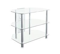 MAHARA Glass Corner TV Stand - Universal Clear TV Unit 60cm wide with Glass Shelves and Cable Management - TV Floor Stand Suitable for up to 32” TVs and Max Weight 35Kg