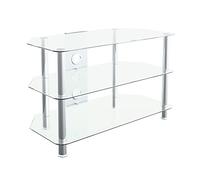 MAHARA Glass Corner TV Stand - Universal Clear TV Unit 80cm wide with Glass Shelves and Cable Management - TV Floor Stand Suitable for up to 42” TVs and Max Weight 40Kg