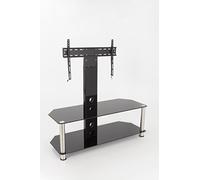 MAHARA Glass Corner TV Stand - with Column - Black & Silver Floor stand with built-in Mount for up to 65 Inch TV - Universal VESA Mount included