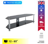 Mahara Glass TV Stand 140cm, Chrome Legs, Black Glass, Cable Management, for TVs up to 65"